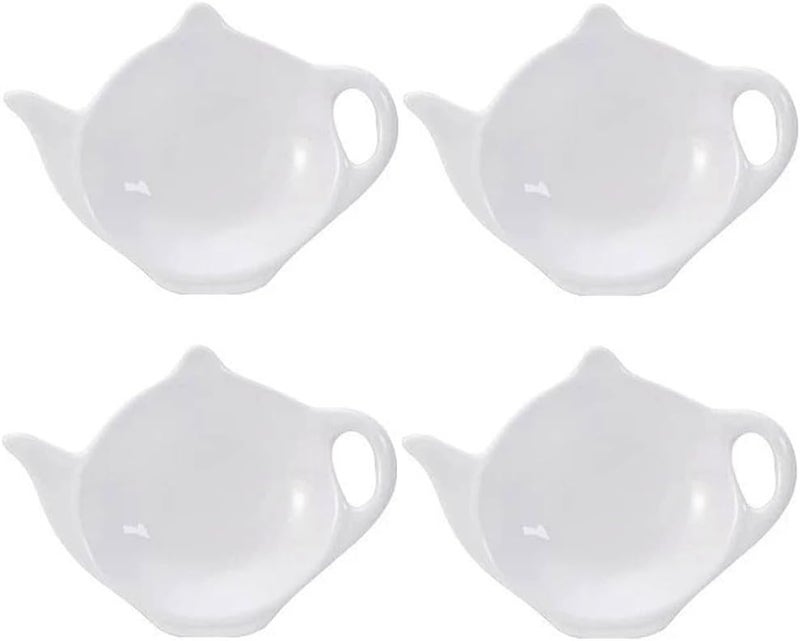 Luzen 4Pcs Ceramic Tea Bag Holder Personalized Teapot Shaped Tea Bag Coasters Tea Bag Saucers Rest Dish Tray for Tea Bag, Spoon Rest, White - Image 1